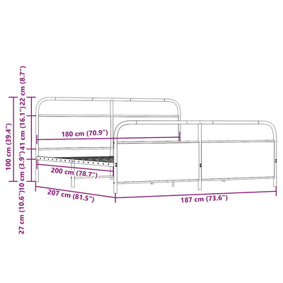 Sonoma-tammi metallinen sängynrunko ilman patjaa Mirci 180x200cm