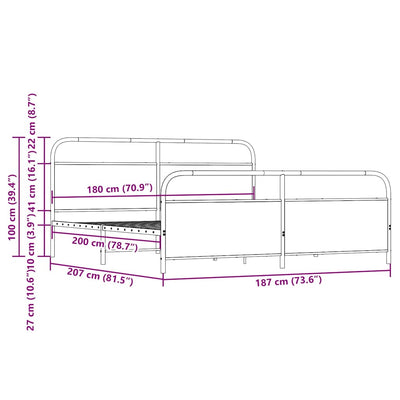Ruskea tammi metallinen sängynrunko Mirci 180x200cm