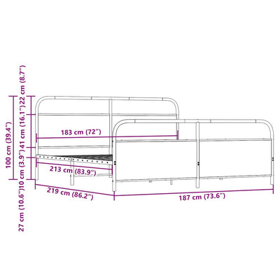 Ruskea tammi metallinen sängynrunko Mirci 183x213cm