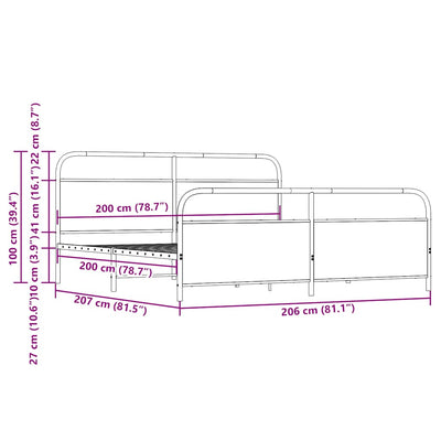 Ruskea tammi metallinen sängynrunko ilman patjaa Mirci 200x200cm