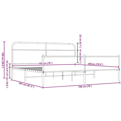 Ruskea tammi metallinen sängynrunko Mirci 193x203cm