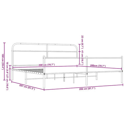 Ruskea tammi metallinen sängynrunko ilman patjaa Mirci 200x200cm