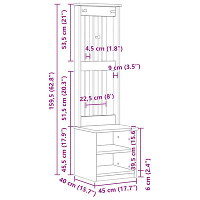 Hallin puu sandens Miuca 45x40x159,5cm (mänty)