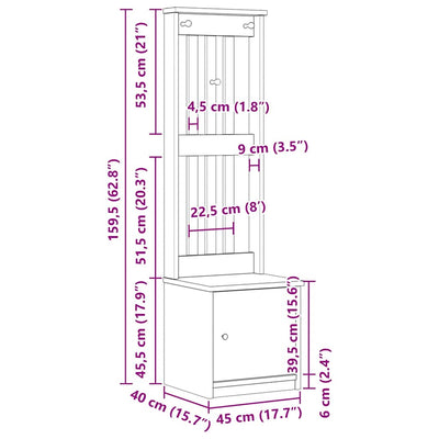 Hallin puu sandens Blagoioja 45x40x159,5cm (mänty)