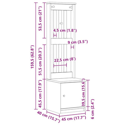 Valkoinen hallin puu sandens Blagoioja 45x40x159,5cm (mänty)
