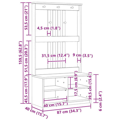 Hallin puu SANDENS 87x40x159,5 cm täysi mänty