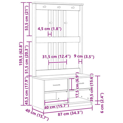 Hallin puu sandens Blagoioja 87x40x159,5cm (mänty)