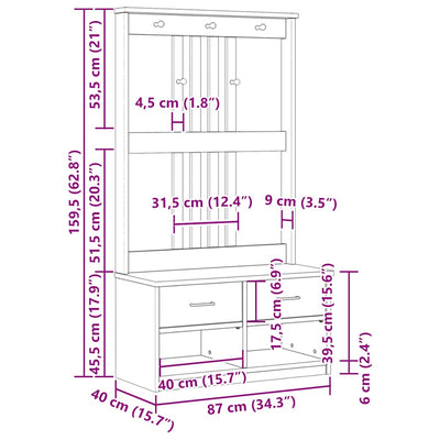 Valkoinen hallin puu sandens Blagoioja 87x40x159,5cm (mänty)