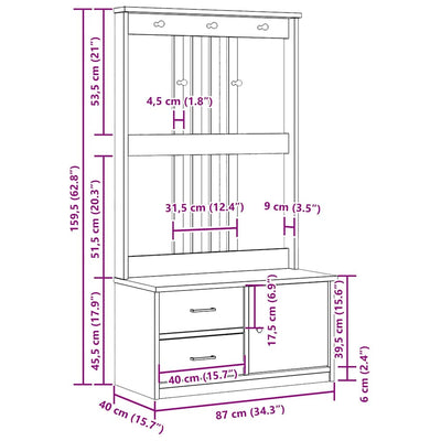 Valkoinen hallin puu sandens Pavalus 87x40x159,5cm (mänty)