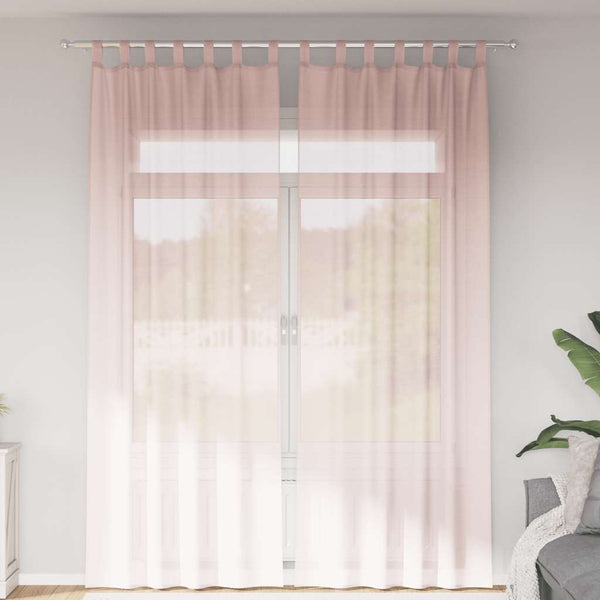 Voile-verhot lenkeillä 2 kpl vaaleanpunaiset 140x260 cm