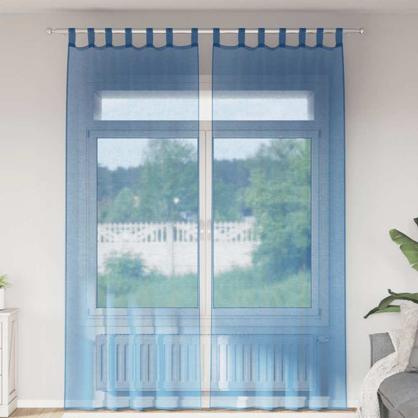 Voile-verhot lenkeillä 2 kpl tummansininen 140x260 cm