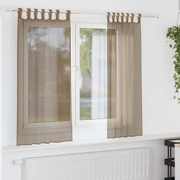 Voile-verhot lenkeillä 2 kpl vaaleanruskea 140x175 cm