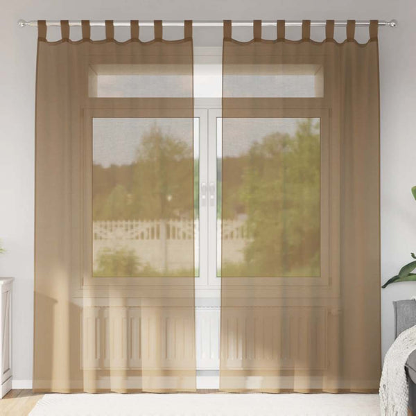 Voile-verhot lenkeillä 2 kpl vaaleanruskea 140x245 cm