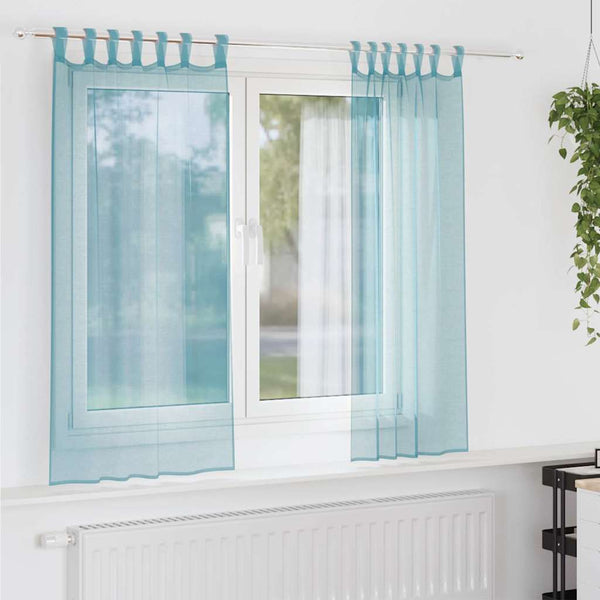 Voile-verhot lenkeillä 2 kpl turkoosi 140x175 cm