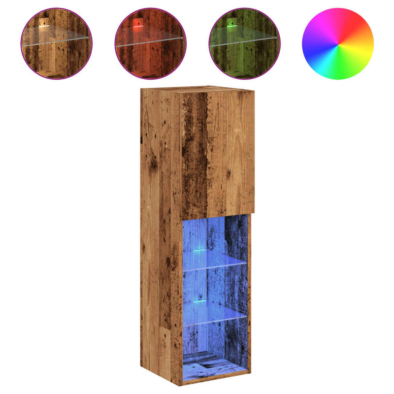 Vanha puu tv-taso led-valoilla Misu 30,5x30x102cm