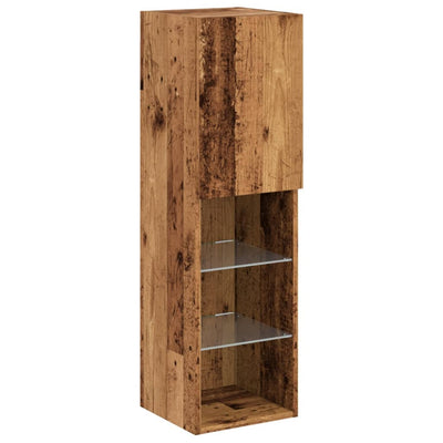 TV-taso LED-valoilla vanha puu 30,5x30x102 cm