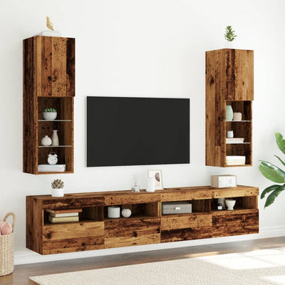 TV-kaapit LED-valoilla 2 kpl vanha puu 30,5x30x102 cm