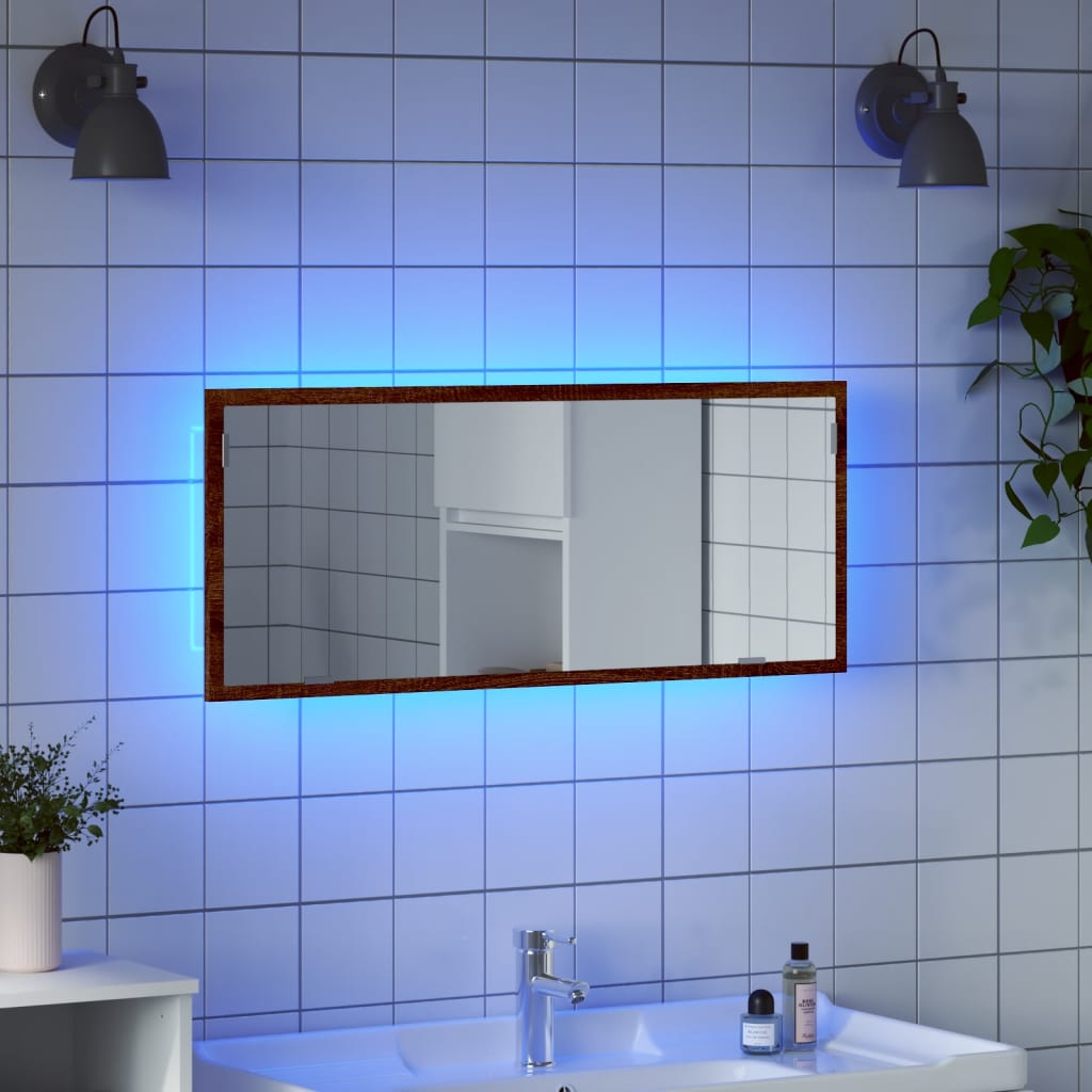 Ruskea tammi kylpyhuoneen led-peili Destiny 100x8,5x37cm (puinen)