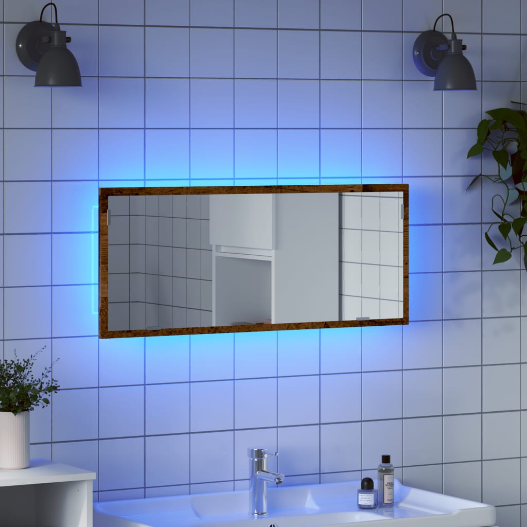 Vanha puu kylpyhuoneen led-peili Destiny 100x8,5x37cm (puinen)