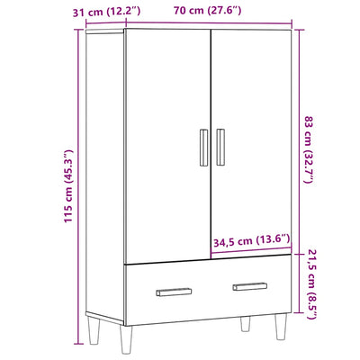 Kaappi vanhaa puuta 70x31x115 cm tekninen puu