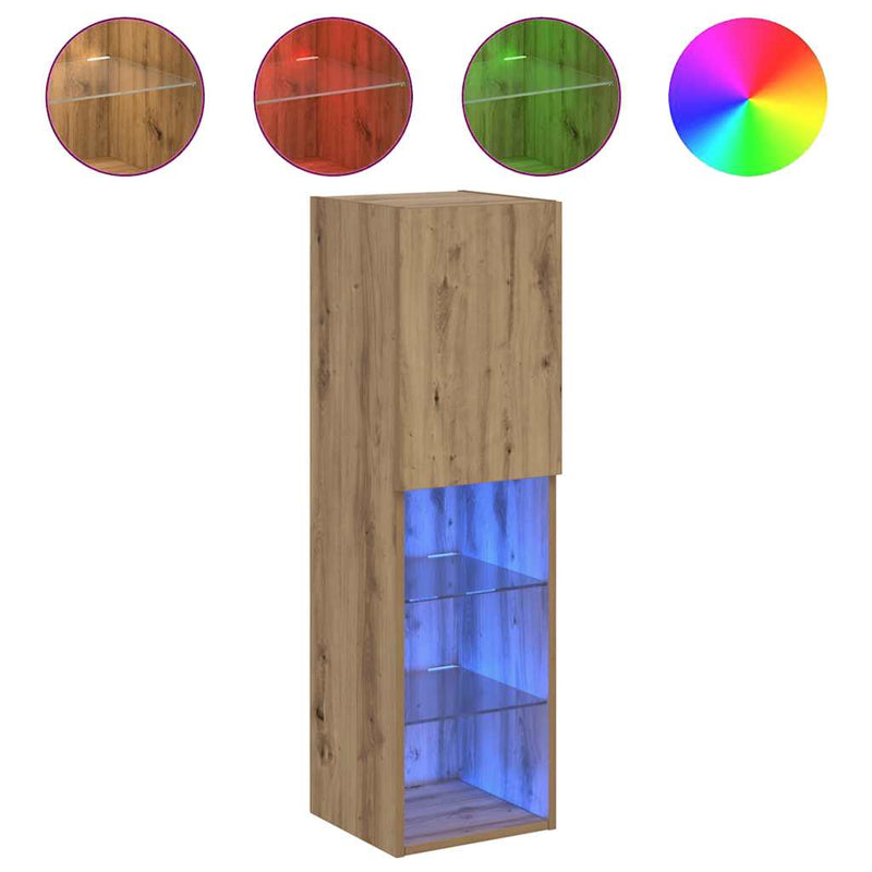 Artesaani tammi tv-taso led-valoilla Misu 30,5x30x102cm