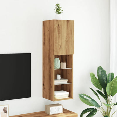 TV-taso LED-valoilla artesaani tammi 30,5x30x102 cm