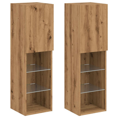 TV-kaapit LED-valoilla 2 kpl artesaani tammi 30,5x30x102 cm