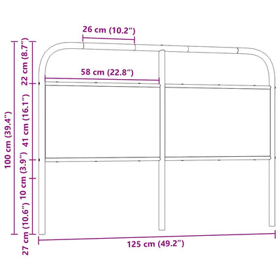 Sängynpääty Sonoma-tammi 120 cm teräs ja tekninen puu