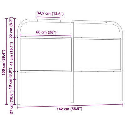 Sängynpääty Sonoma-tammi 135 cm teräs ja tekninen puu