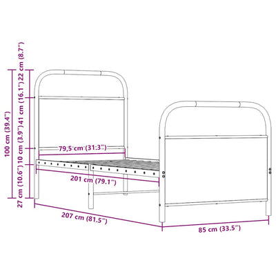 Ruskea sängynrunko ilman patjaa Mirci 80x200cm (tammi puinen)