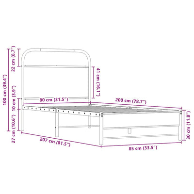Sonoma-tammi sängynrunko ilman patjaa Mirci 80x200cm (puinen)