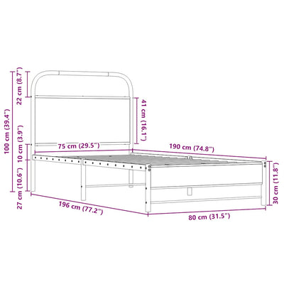 Sonoma-tammi sängynrunko ilman patjaa Mirci 75x190cm (puinen)