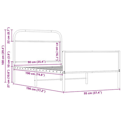 Sonoma-tammi sängynrunko ilman patjaa Mirci 90x190cm (puinen)