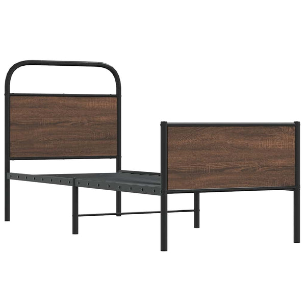 Ruskea tammi sängynrunko ilman patjaa, mitat 75x190 cm, tekninen puu