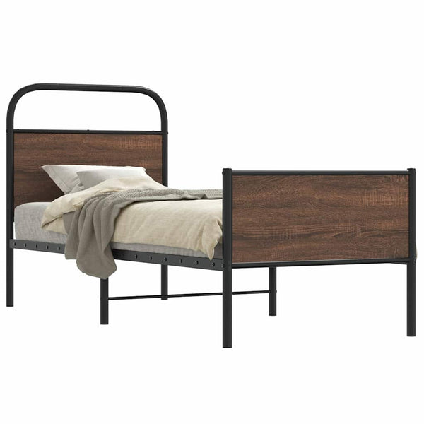 Ruskea tammi sängynrunko ilman patjaa, mitat 75x190 cm, tekninen puu
