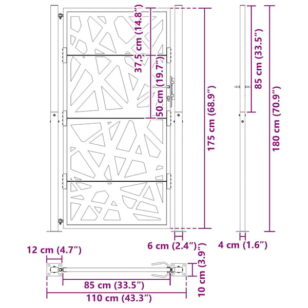 Puutarhanportti musta 100x175 cm teräs valodesign