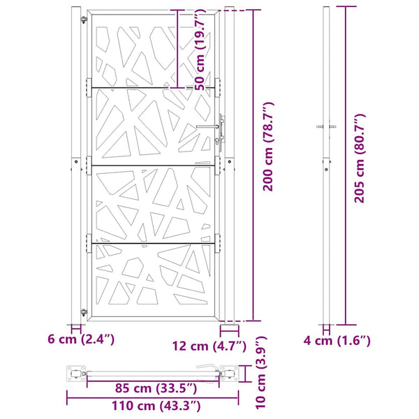Puutarhanportti musta 100x200 cm teräs valodesign