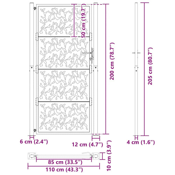 Puutarhanportti musta 100x200 cm teräslehtikuvio
