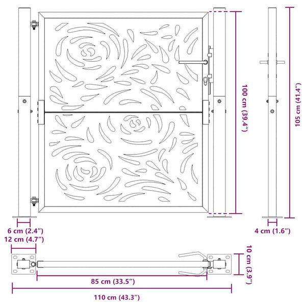 Puutarhan portti musta 100x100 cm teräs liekkikuvio