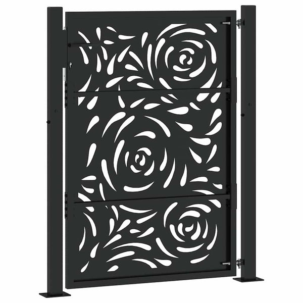 Puutarhan portti musta 100x125 cm teräs liekkikuvio