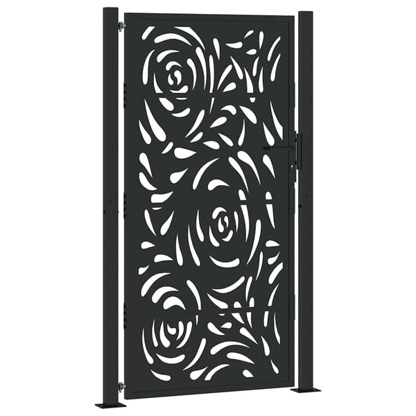 Puutarhan portti musta 100x175 cm teräs liekkikuvio