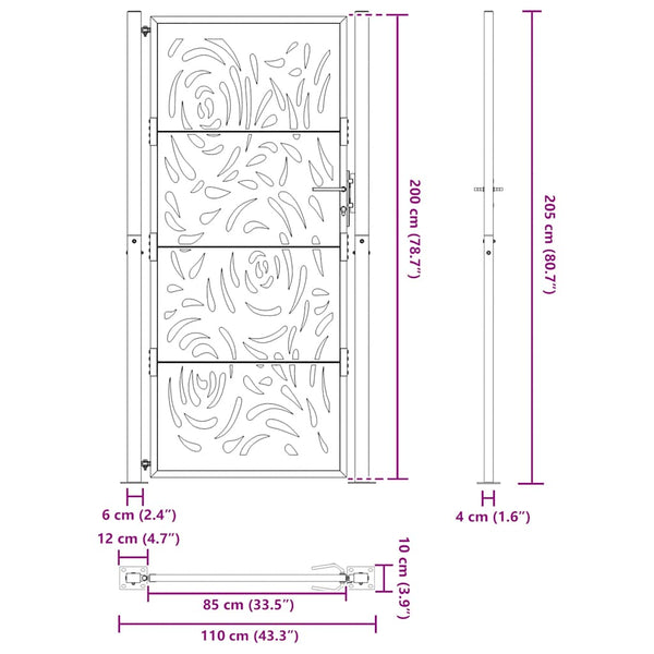 Puutarhan portti musta 100x200 cm teräs liekkikuvio