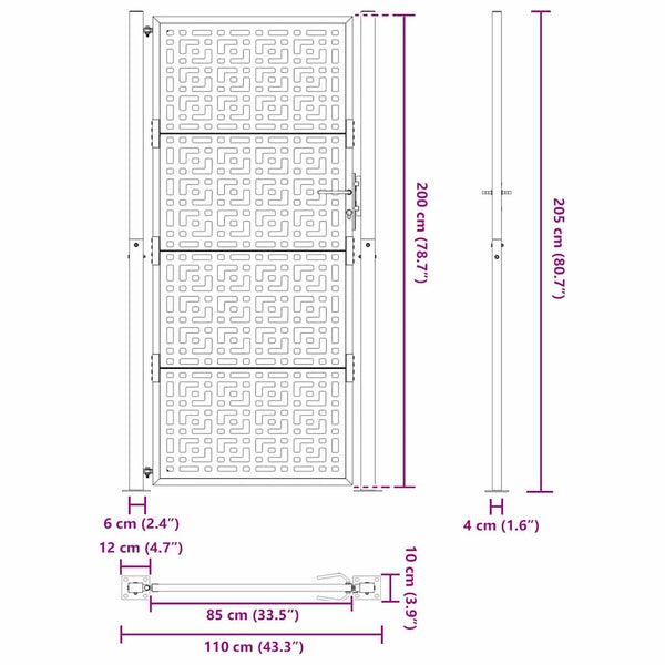 Puutarhanportti musta 100x200 cm teräs ristikuvio