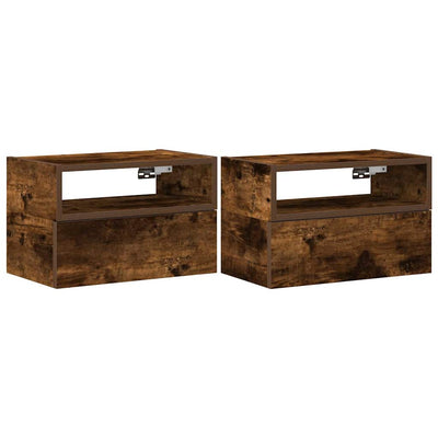 Seinäkiinnitettävät yöpöydät 2 kpl savutammi 45x26x28,5 cm
