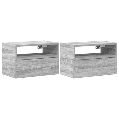 Seinäkiinnitettävät yöpöydät 2 kpl harmaa Sonoma 45x26x28,5 cm