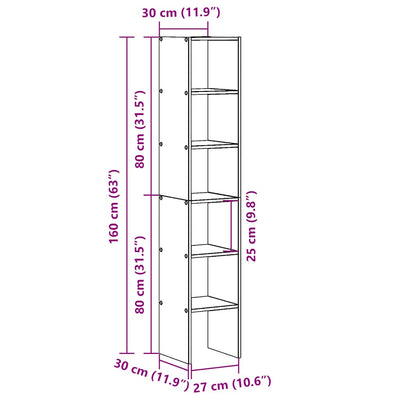 kirjahyllyt 2kpl Pinottava musta tammi 30x30x80 cm tekninen puu