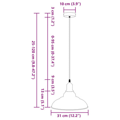 Riippuvalaisin Korkeussäädettävä E27 Kiiltävä Valkoinen Ø 31cm