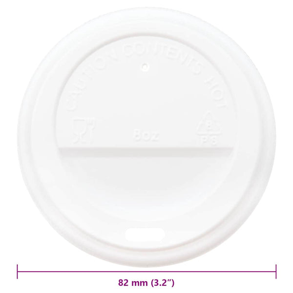 Paperiset kahvikuppikannet Ø80 mm 8oz 1000 kpl Valkoinen muovi