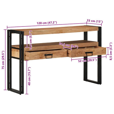 Ruskea konsolipöytä hyllyllä Miecislau 120x33x75cm (akaasiapuu)