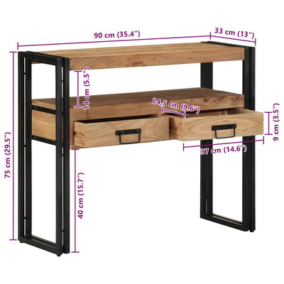 Ruskea konsolipöytä hyllyllä Trevion 90x33x75cm (akaasiapuu)